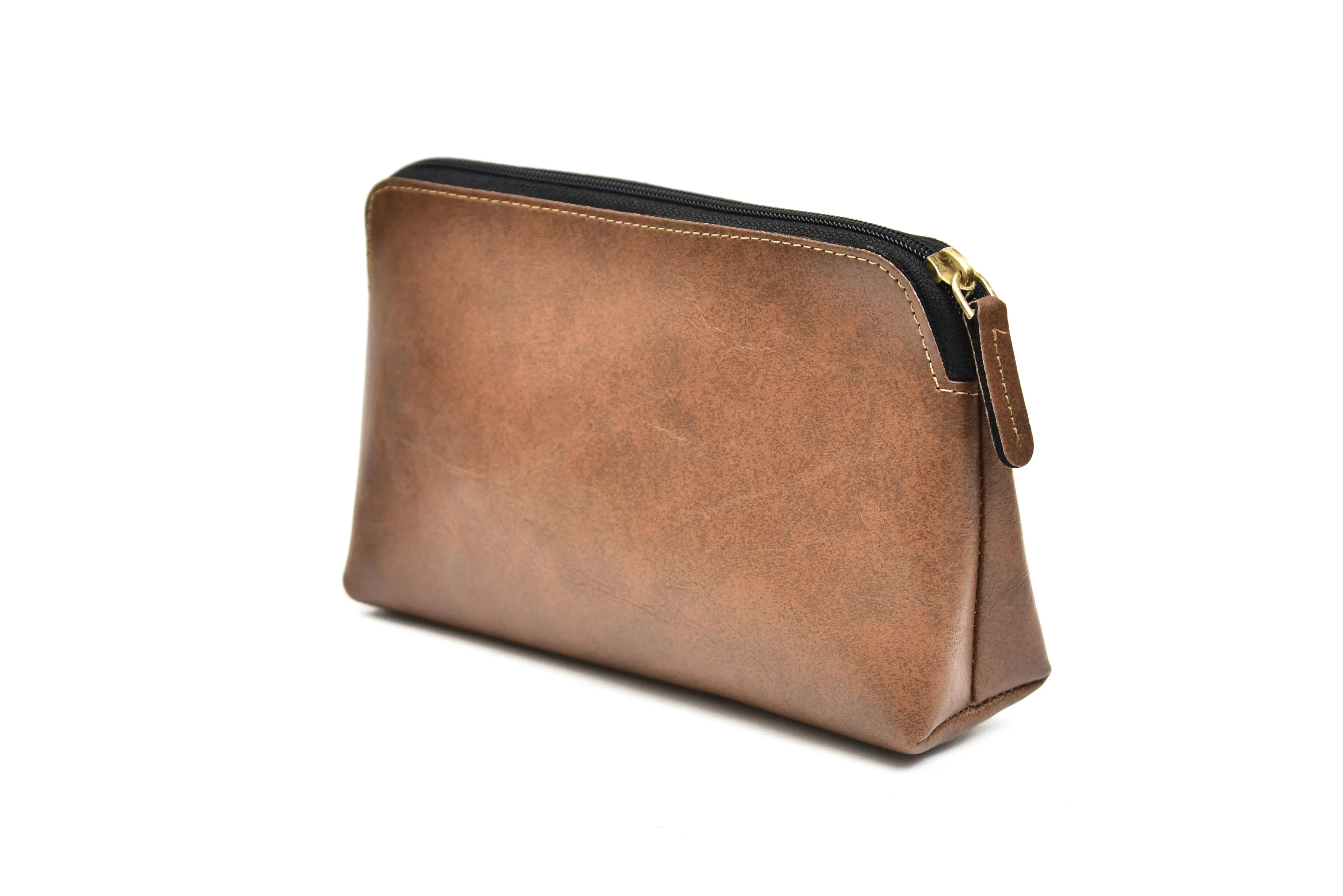 Classy Leather Customized Mutlipurpose Large Travel/Vanity/Make-up Pouch (Brown)