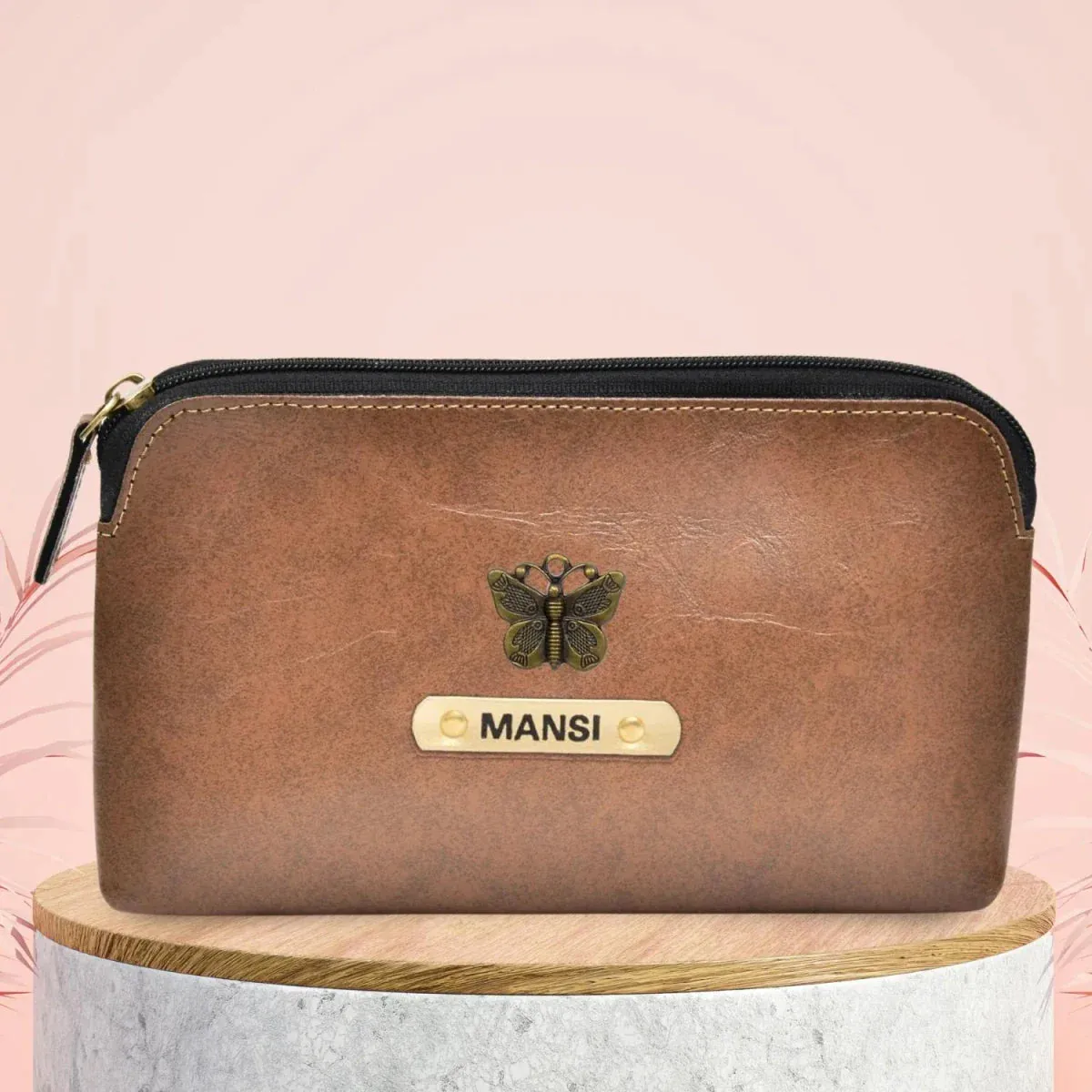 Classy Leather Customized Mutlipurpose Large Travel/Vanity/Make-up Pouch (Brown)